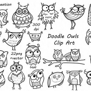Doodle Owls Clipart, hand drawn owls, line art, Digital owl clipart, png, vector, eps, ai, For Personal and Commercial Use