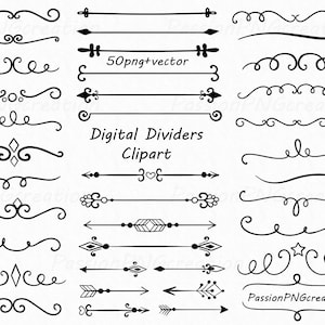 Digital Divider Elements, Doodle Dividers, Digital Clipart, png, Vector, Design Elements, Borders Clip art, Personal and Commercial Use