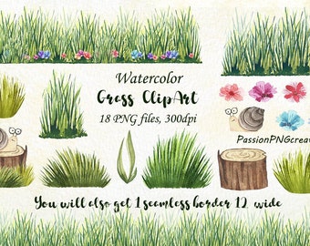 Watercolor Grass Clipart, Watercolour Grass Borders clip art, Digital, Instant Download, meadow, PNG, For Personal and Commercial Use