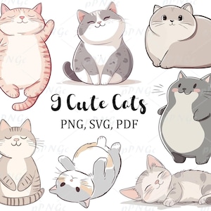 Cute Cats Clipart Bundle SVG, PNG, PDF - Perfect for Cricut File, Stickers, Scrapbooking, T-Shirts, and Crafts