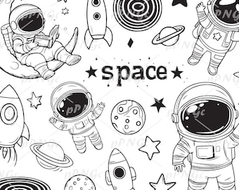 Space Exploration Clipart Set: Astronaut, Planets, Galaxy (SVG PNG PDF)