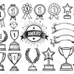 Achievement Award Bundle SVG | Trophy, Medal, Ribbon Clipart | Cricut File | Award Certificate Design | Printable SVG Bundle