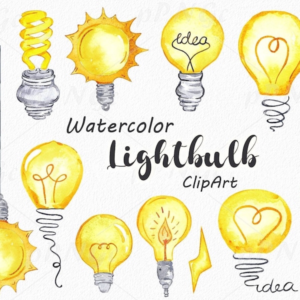 Lightbulb Clipart, Watercolor light bulb clip art, idea, bulb, electricity, Electricity clip art, Energy clipart