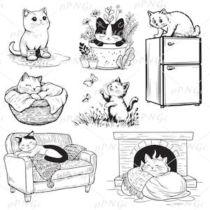 Cat Clipart Bundle SVG | Cute Cat Illustrations for Cricut, PNG, PDF Files | Kitten Digital Art for Stickers, T-Shirts, Mugs, and Crafts