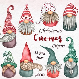 Gnomi di Natale clipart, Gnomi acquerelli, Gnomi png, Gnomi scandinavi, gnomo digitale, Clipart delle vacanze