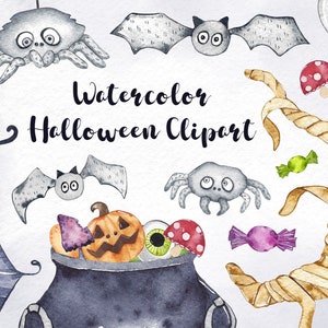 Halloween Clipart, Gruselige Clipart, Herbst Clipart, Sofort Download, PNG Dateien, DIY Einladungen, Kürbis, Geister, Hexenhut