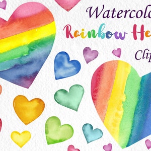 Clipart de corações de arco-íris, 34 clipart de corações em aquarela, corações png, corações para impressão, digital, elementos de corações