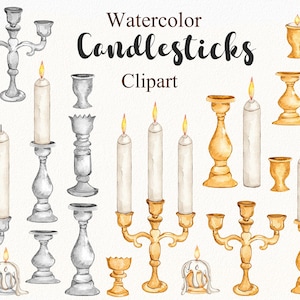 Chandeliers aquarelle et clipart bougies, clipart lumières, conception de carte de voeux bricolage Noël or, clipart vacances feu, bougie numérique