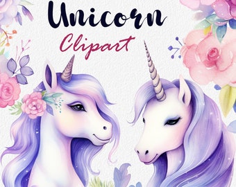 Enchanting Unicorn Watercolor Clipart: Add Whimsy and Charm to Your Designs with Adorable, High-Resolution PNG Graphics