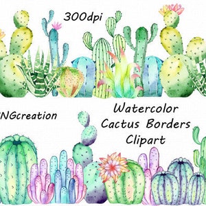 Aquarelle Cactus Borders Clipart, PNG, Photo superposition, Fabrication de cartes, cactus clip art, Pour usage personnel et commercial