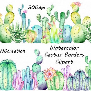 Aquarelle Cactus Borders Clipart, PNG, Photo superposition, Fabrication de cartes, cactus clip art, Pour usage personnel et commercial image 1