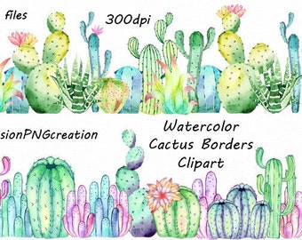 Watercolor Cactus Borders Clipart, PNG, Photo overlay, Card making, cactus clip art,  For Personal and Commercial use