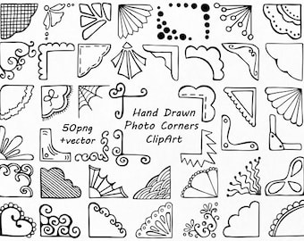 Hand Drawn Photo Corners Clipart, Doodle corners clip art, Photo overlay, PNG, EPS, AI, vector, For Personal and Commercial Use