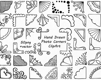 Hand Drawn Photo Corners Clipart: Doodle Vector Graphics (PNG, EPS, AI)