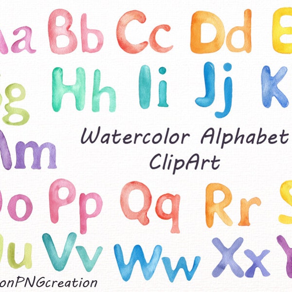 Watercolor Alphabet ClipArt, Watercolor letters, Rainbow Alphabet, Digital alphabet, PNG, watercolour, For Personal and Commercial Use