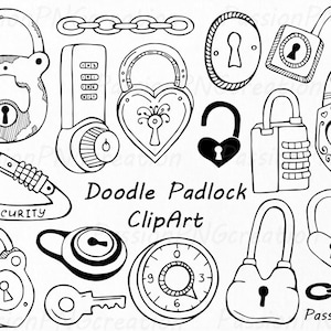 Doodle Padlock Clipart: Hand-Drawn Lock Graphics (PNG, AI, EPS)