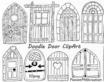 Doodle Doors Clipart, Doors Hand Drawn, digital download, wooden door, PNG, EPS, AI, vector files, for Personal and Commercial Use