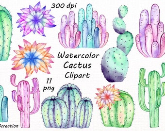 Watercolor Cactus Clipart: Hand-Painted Succulents (Digital Download)