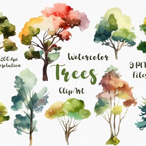 Aquarelle arbres Clipart, clipart plante Scrapbooking, clipart numérique, imprimable, pour un usage personnel et commercial