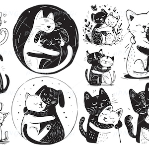 Whisker Buddies Hugging svg, SVG de chat et de chien, chat et chien des cliparts, couper des fichiers pour Cricut, animal de compagnie, vecteur, png, pour un usage personnel et commercial