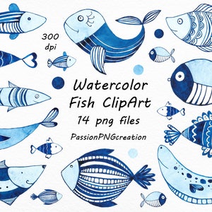 水彩魚クリップアート、透明な背景、水彩クリップアート、水彩、バラエティ、PNG、個人および商業利用向け