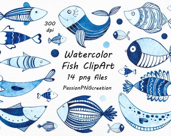 Watercolor Fish Clipart, transparent background, Watercolor clip art, watercolour, variety, PNG, for Personal and Commercial Use