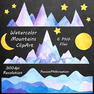 Clipart de montanhas em aquarela, PNG, pintado à mão, clipart de montanha em aquarela, gráficos de montanha, para uso pessoal e comercial