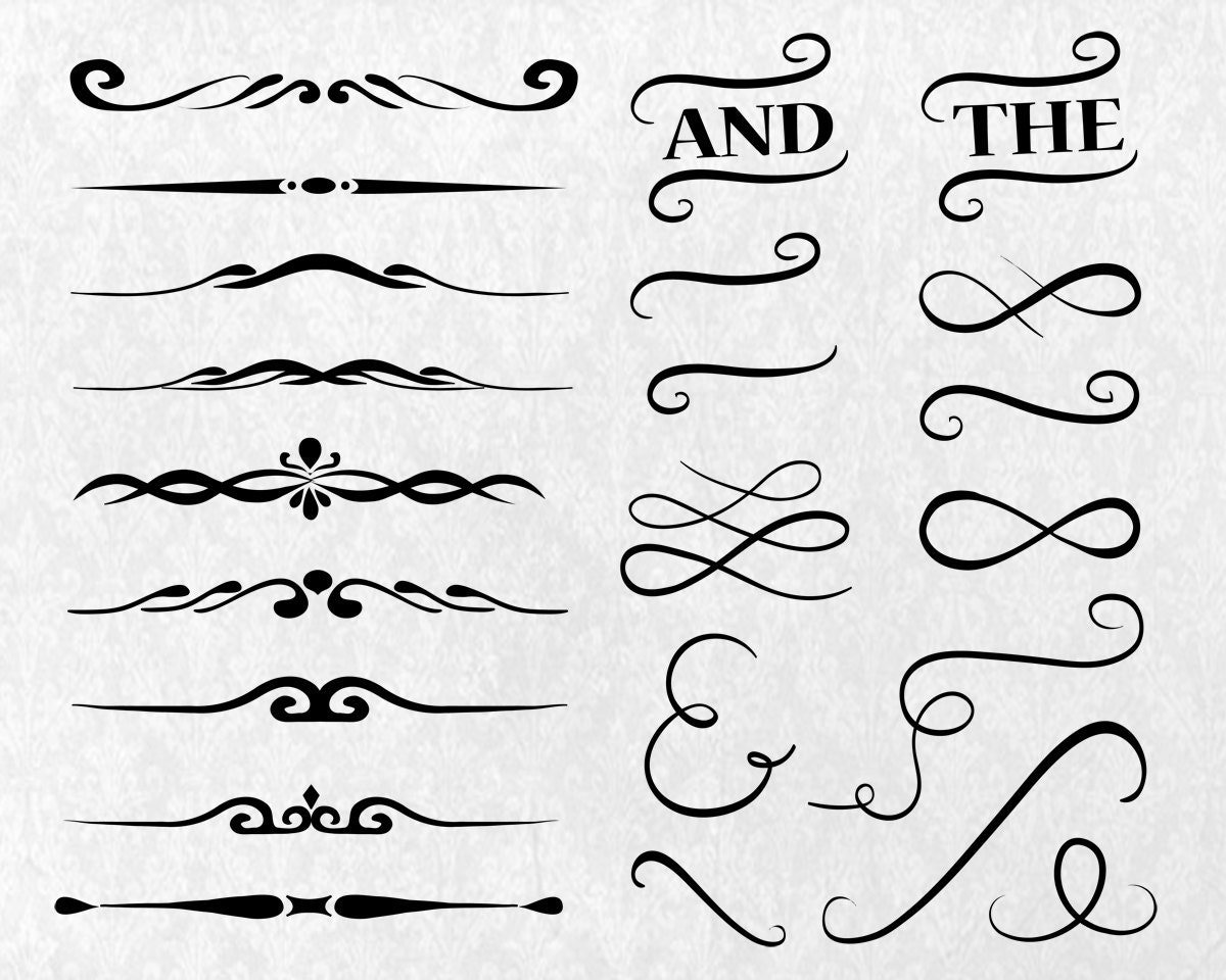 Hand-drawn Divider Clipart: Swirls, Flourishes, Borders (PNG, Vector) - Etsy, image size:1200x960