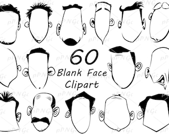 Imágenes prediseñadas de caras en blanco estilo doodle: 60 elementos de diseño de personajes (PNG, vector)
