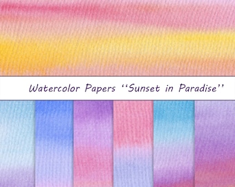 Watercolor Backgrounds ‘‘Sunset in Paradise’’, Background Digital Papers, Digital Papers, 12"x12" printable, Personal and Commercial Use