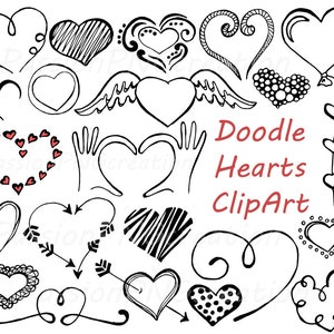 Doodle Hearts Clipart: PNG, EPS, AI Vector Files (Digital Download)