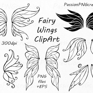 Fairy Wings Clipart, Doodle wings clip art, Hand drawn butterfly wings, PNG, EPS, AI, vector, Photo props, for Personal and Commercial Use