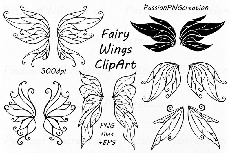 Doodle wings clip art Hand drawn butterfly wings EPS Photo props vector for Personal and Commercial Use Fairy Wings Clipart PNG AI