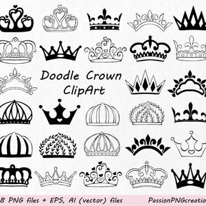 Doodle Crown Clipart, Hand drawn Crown Clip Art, Crown Silhouette, Digital Crowns, Black Crowns, Royal Crown, Personal and Commercial Use