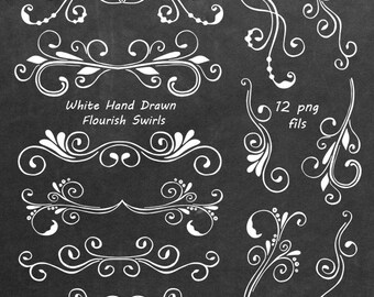 White Divider Elements, Digital Clipart, PNG, Hand Drawn, Elements Clipart, Borders Clip art,  flourish swirls, Personal and Commercial Use