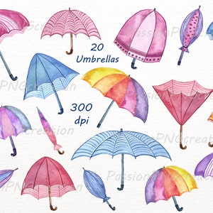 Watercolor Rainy Day Clipart, Watercolor Rainy Day Clipart, umbrella clip art, seamless pattern, Watercolor rain , diy, PNG files image 2