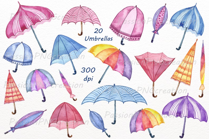 Watercolor Rainy Day Clipart, Watercolor Rainy Day Clipart, umbrella clip art, seamless pattern, Watercolor rain , diy, PNG files image 2