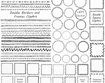 Doodle Borders and Frames Clipart: Hand-Drawn Vector Graphics (PNG, EPS)