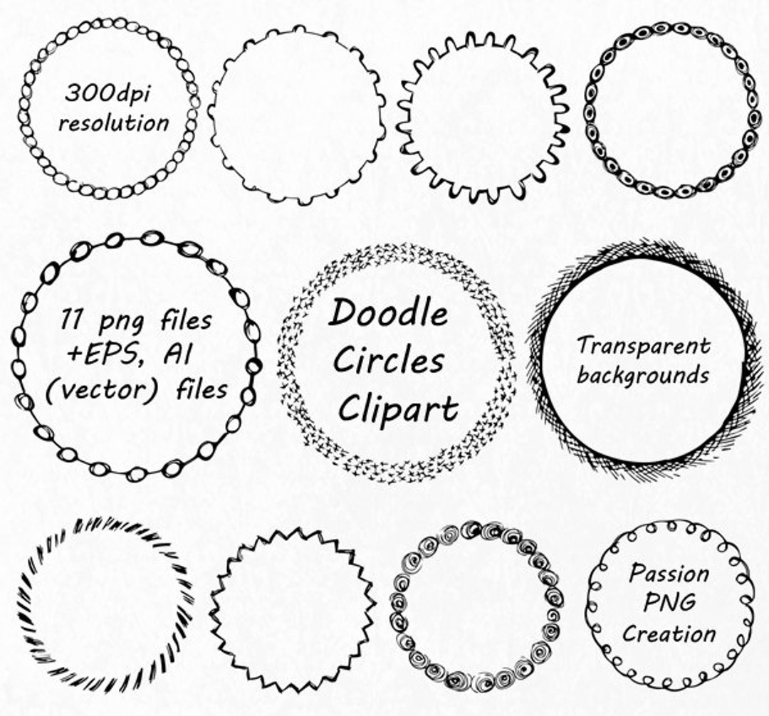 Doodle Circle Clipart, Hand Drawn Circle Frames Clip Art, PNG, EPS, AI