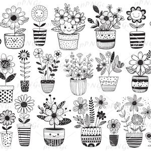 Flower Pot SVG Bundle: Hand-Drawn Floral Clipart (Digital Download)