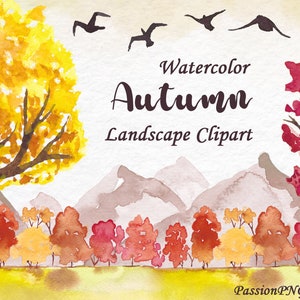 Autumn Landscapes Clipart, Watercolor Fall landscape clip art, Fall Forest Clipart, autumn digital clip art, png files, digital download