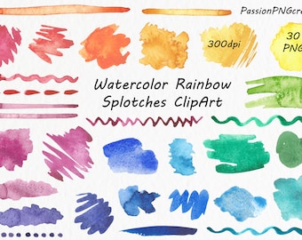 Watercolor Rainbow Splotches Clipart, Splashes Clipart, Watercolour clipart, clip art, PNG, Logo, Personal and Commercial Use