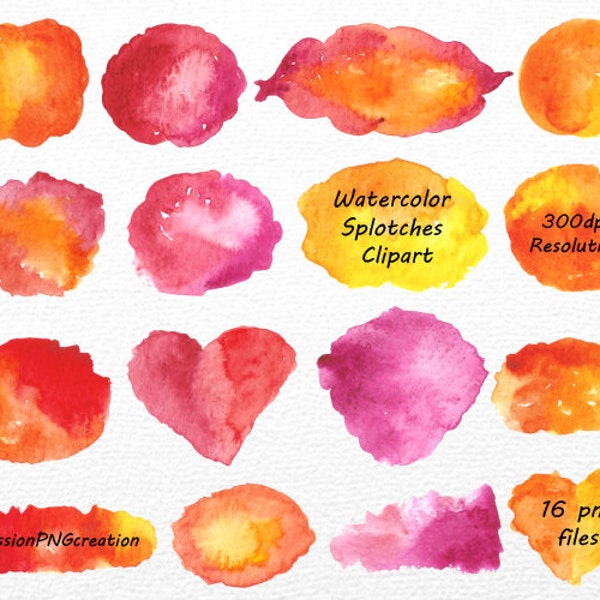 Watercolor Splotches Clipart, Splashes Clipart, Watercolor clipart, clip art, PNG, Logo, Personal and Commercial Use