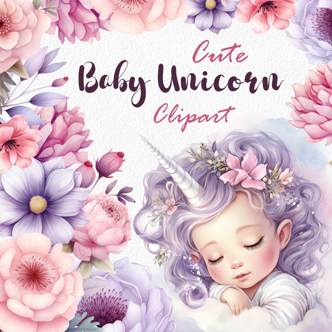 Watercolor Baby Unicorn Clipart: Floral PNG Images (digital Download ...
