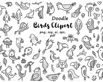 Doodle Birds Clipart: Vector Bird SVG, PNG, PDF