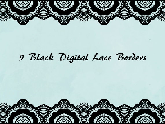 Lace Border Clip Art, Digital Clipart, Lace Digital Clipart, Black