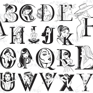 Pacchetto Lady Alphabet SVG, Women Power svg, Lettere di donna, png, svg per cricut, font donna SVG, icone, logo, per uso personale e commerciale