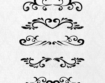 Digital Flourish Swirls, Border Calligraphy, Decorative Embellishment, Antique Borders, Dividers clipart, Personal and Commercial use