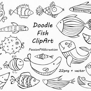 Doodle Fish Clipart : graphiques vectoriels d&#39;aquarium dessinés à la main (PNG, EPS, AI)