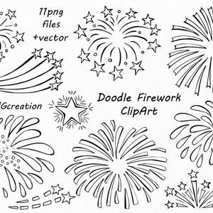 Doodle Firework Clipart, vector, PNG, EPS, AI, transparent background, digital fireworks, Hand drawn, For Personal and Commercial use image 1